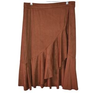 Soft Surroundings Faux Suede Midi Skirt Ruffled Tier Brown Western Sz M Petite